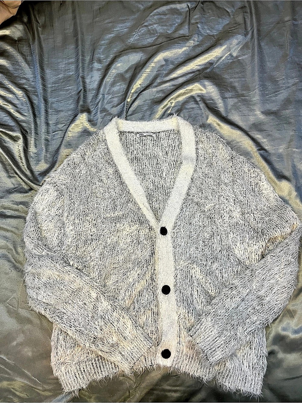 Zara Men’s Gray Fuzzy Textured Knit Cardigan Size XL